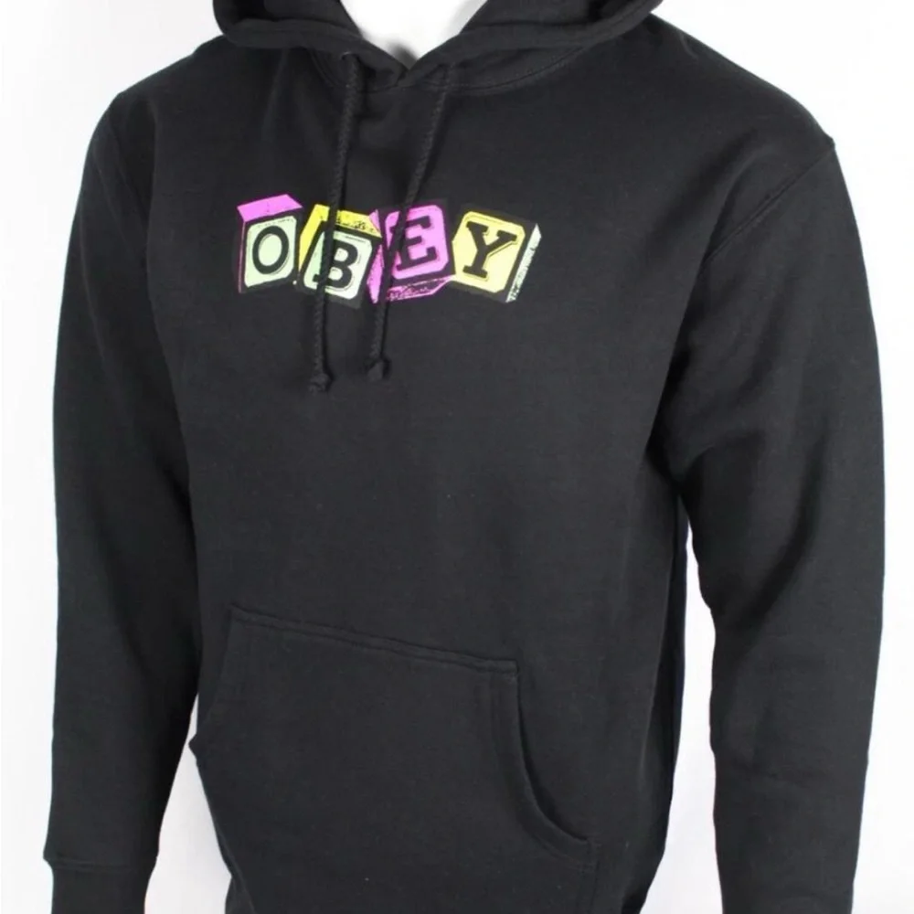 Obey Black Hoodie with Colorful Alphabet Block Logo Size Large - Picture 2 of 6